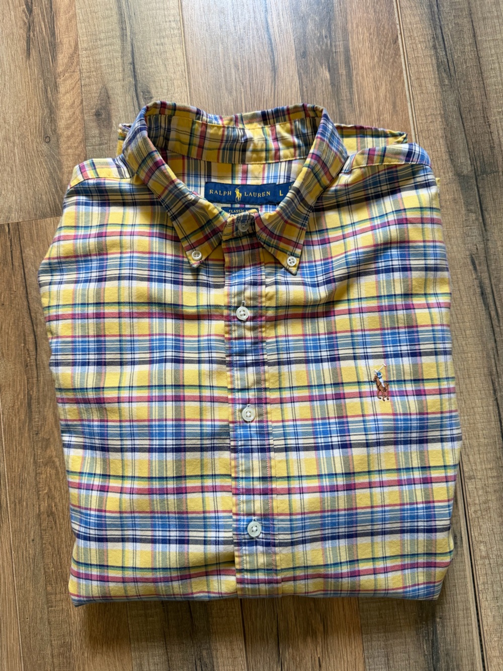 Ralph Lauren Yellow Plaid Button-Down Shirt with Blue  Accents